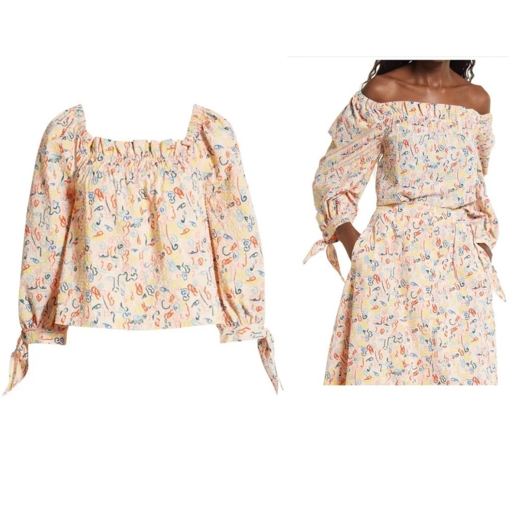 Nordstrom x Cristina Martinez Artist Print Poet Blouse Pink Peach - size S
